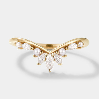 Curved Moissanite Pearl Stackable Wedding Band