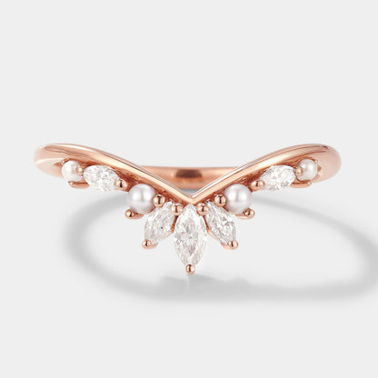 Curved Moissanite Pearl Stackable Wedding Band