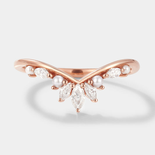 Curved Moissanite Pearl Stackable Wedding Band