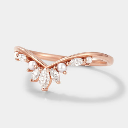 Curved Moissanite Pearl Stackable Wedding Band