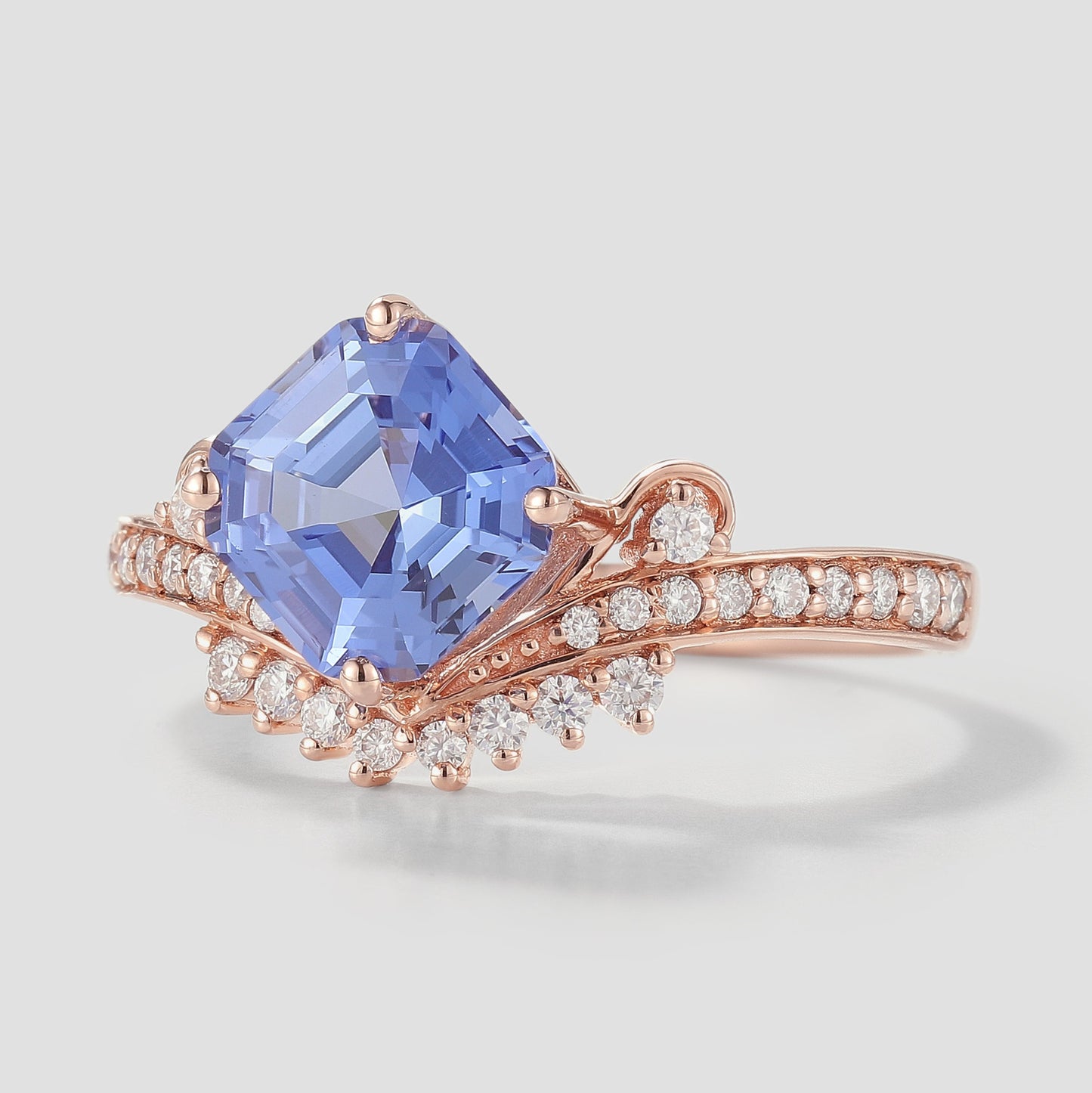 Cushion Cut Lab Cornflower Sapphire Engagement Ring