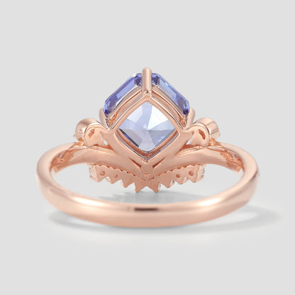 Cushion Cut Lab Cornflower Sapphire Engagement Ring