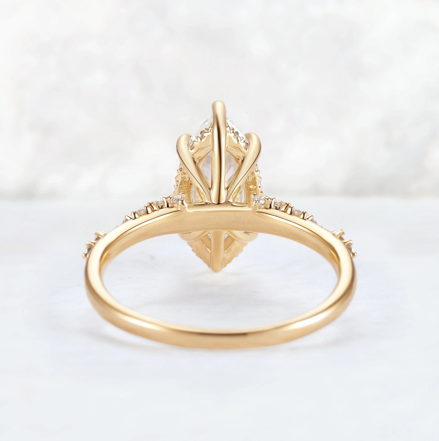 Leaf Claw Inlay Marquise Cut Moissanite Gemstone Ring