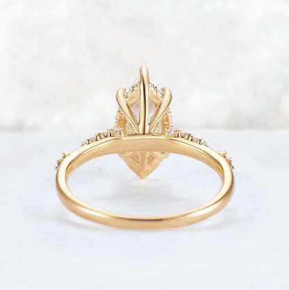 Leaf Claw Inlay Marquise Cut Moissanite Gemstone Ring