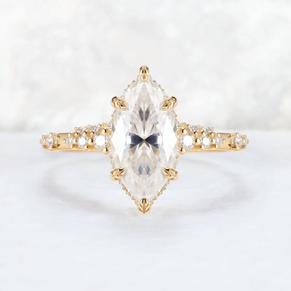 Leaf Claw Inlay Marquise Cut Moissanite Gemstone Ring