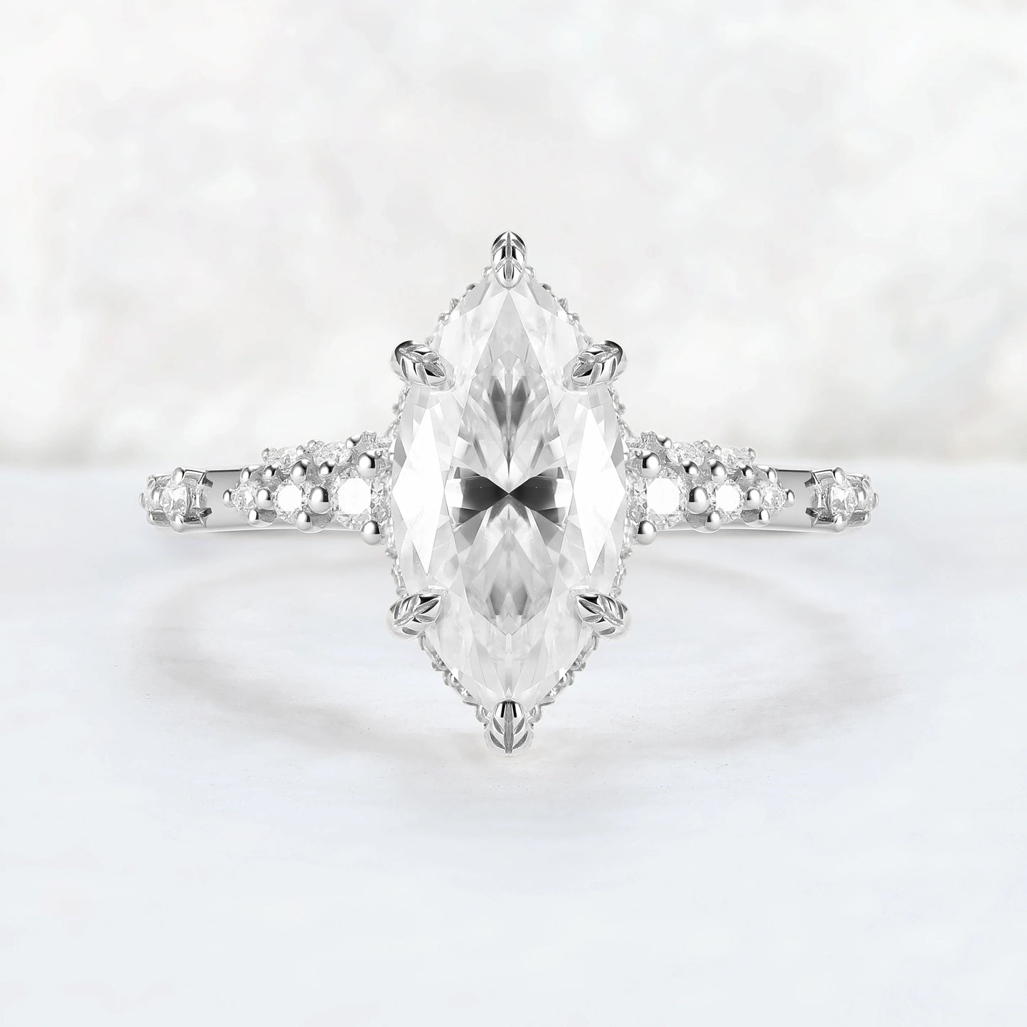 Leaf Claw Inlay Marquise Cut Moissanite Gemstone Ring