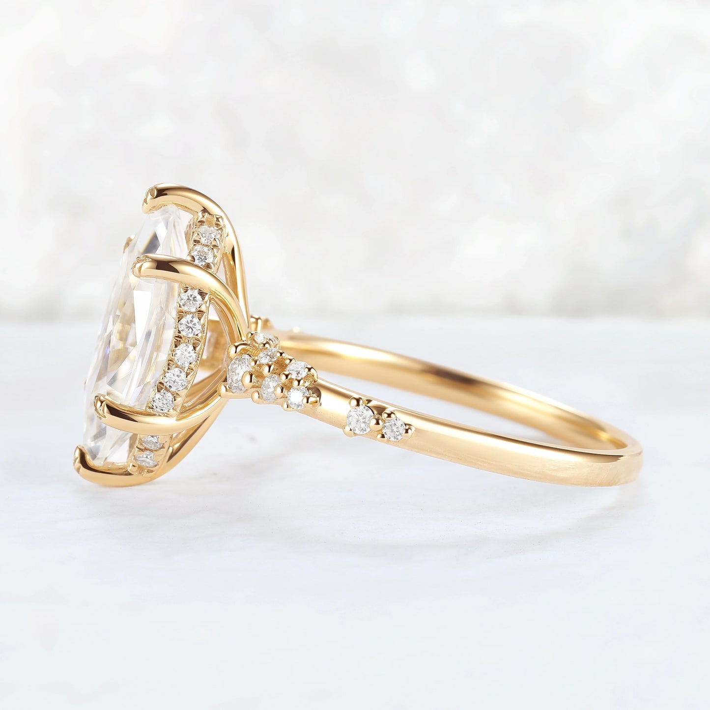 Leaf Claw Inlay Marquise Cut Moissanite Gemstone Ring