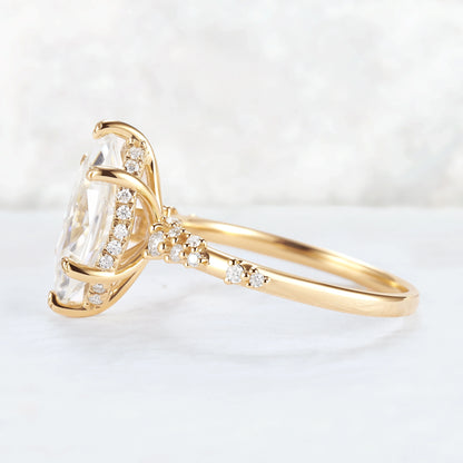 Leaf Claw Inlay Marquise Cut Moissanite Gemstone Ring