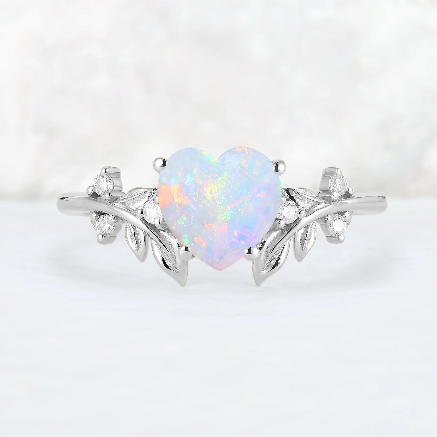 Leaf Inspired Heart Shaped Natural Opal Ring