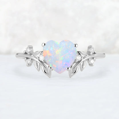 Leaf Inspired Heart Shaped Natural Opal Ring