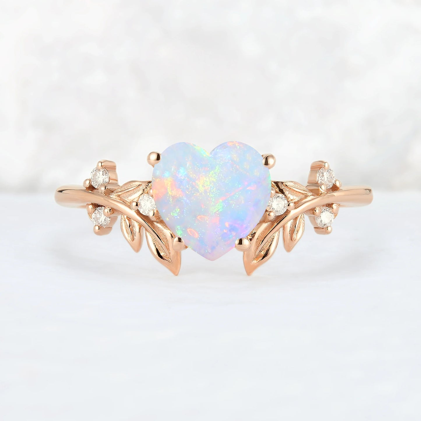 Leaf Inspired Heart Shaped Natural Opal Ring