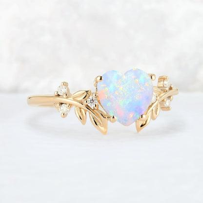 Leaf Inspired Heart Shaped Natural Opal Ring