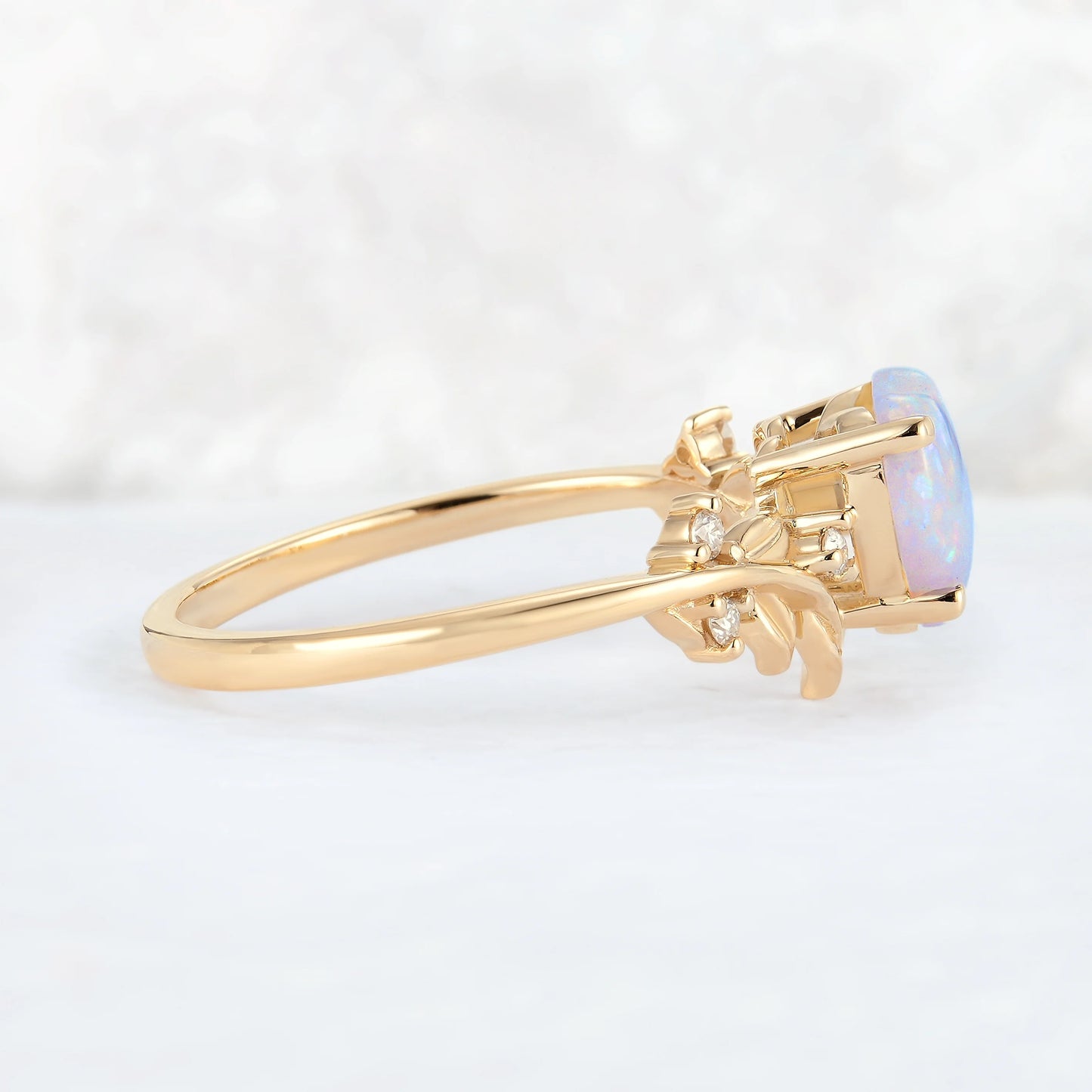 Leaf Inspired Heart Shaped Natural Opal Ring