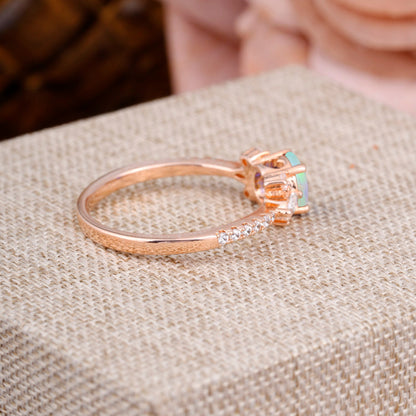 Round Cut Opal Cluster Engagement Ring 6-Prong Setting