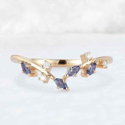 Marquise Cut Alexandrite 14k Yellow Gold Open Vine Stacking Ring