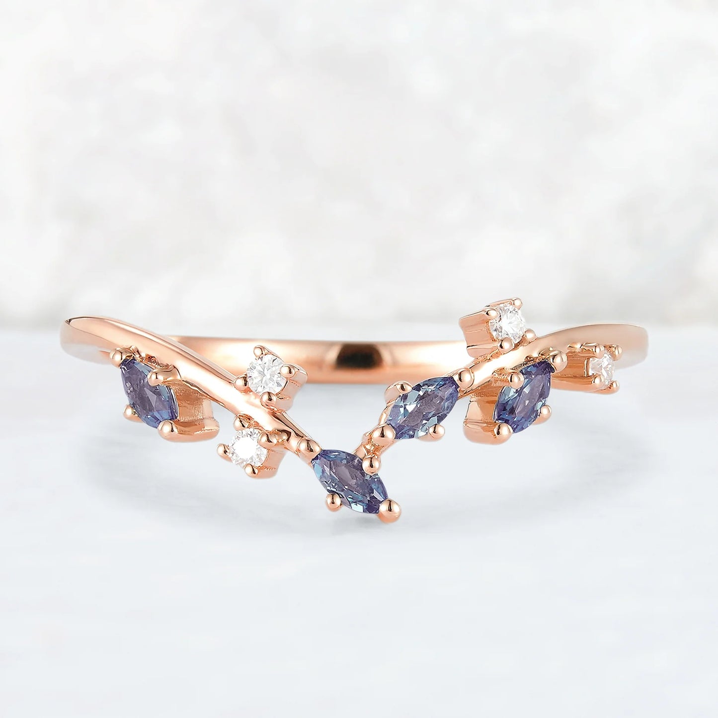 Marquise Cut Alexandrite 14k Yellow Gold Open Vine Stacking Ring