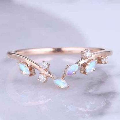 Marquise Cut Moonstone 14k Rose Gold Open Vine Stacking Ring
