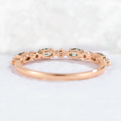 Marquise Cut Moss Agate Half Enternity Stacking Ring