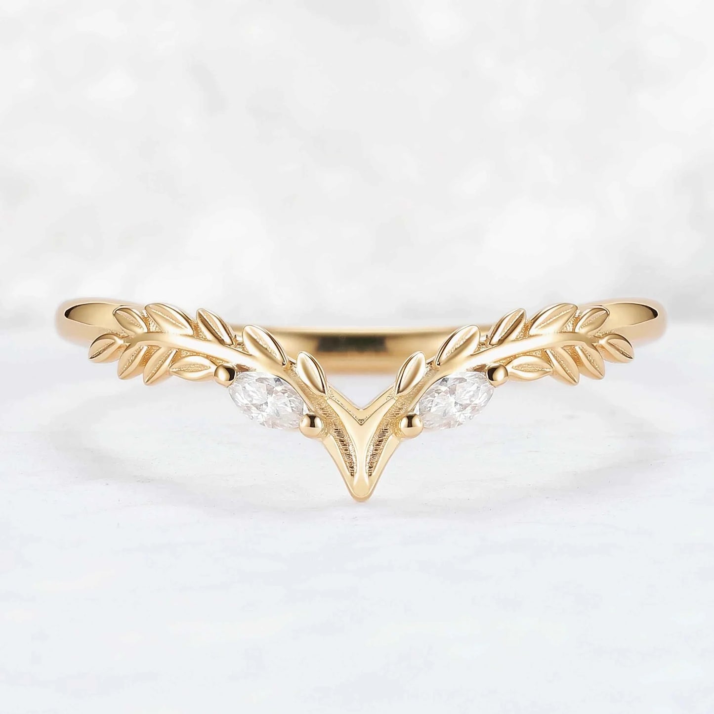 Marqusie Cut Moissanite Olive Leaf  'Antlers' Curved Stacking Ring