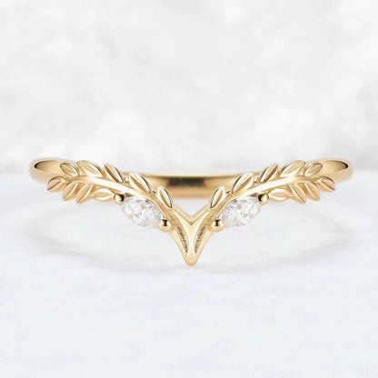 Marqusie Cut Moissanite Olive Leaf  'Antlers' Curved Stacking Ring