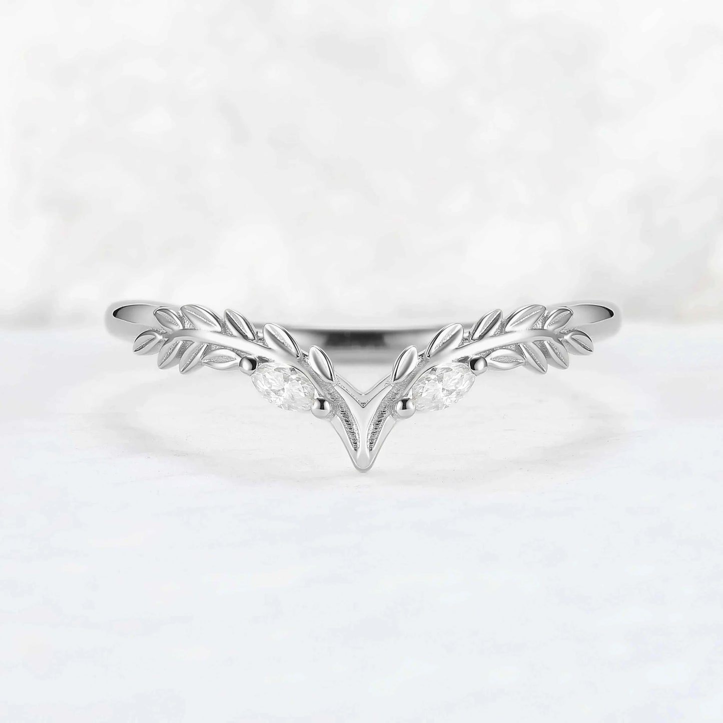 Marqusie Cut Moissanite Olive Leaf  'Antlers' Curved Stacking Ring