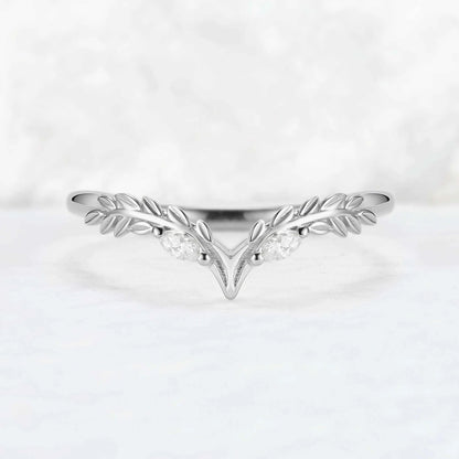 Marqusie Cut Moissanite Olive Leaf  'Antlers' Curved Stacking Ring