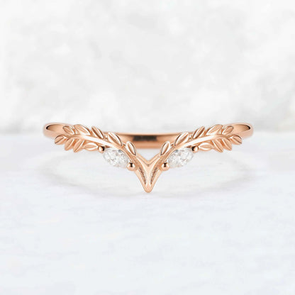 Marqusie Cut Moissanite Olive Leaf  'Antlers' Curved Stacking Ring