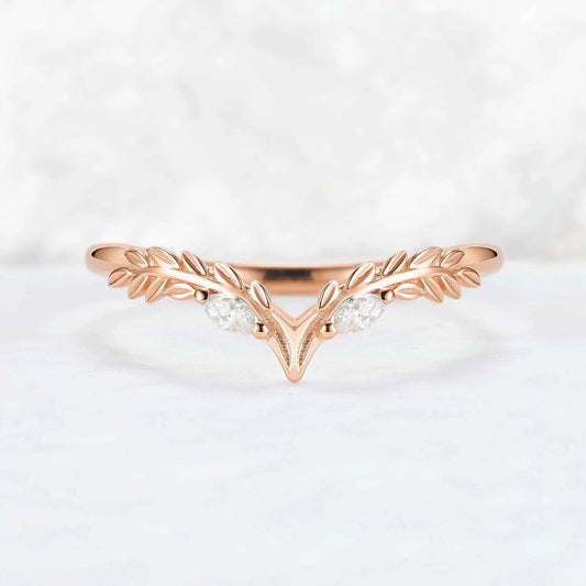 Marqusie Cut Moissanite Olive Leaf  'Antlers' Curved Stacking Ring