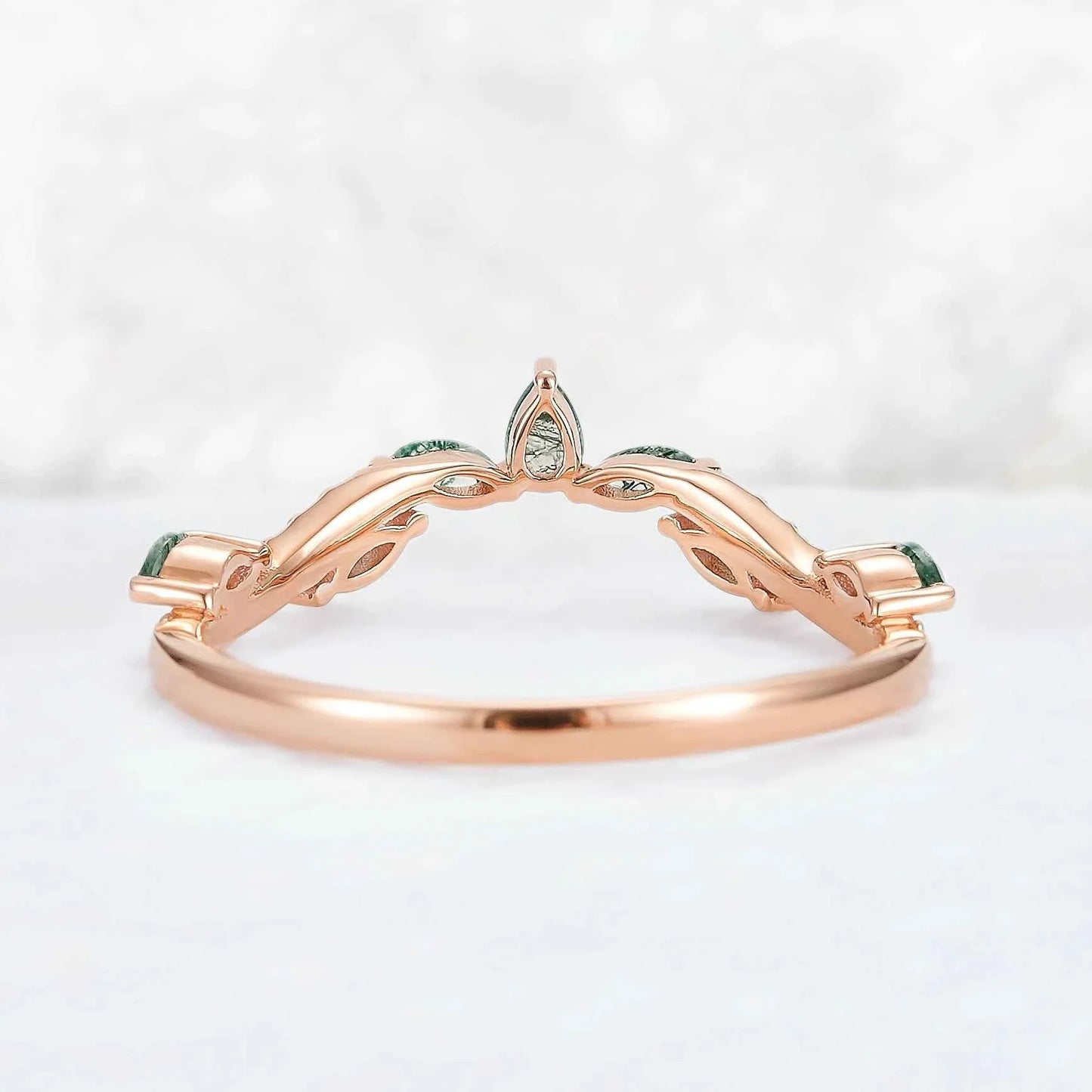 Marqusie Cut Moss Agate with Moissanite Curved Stacking Ring