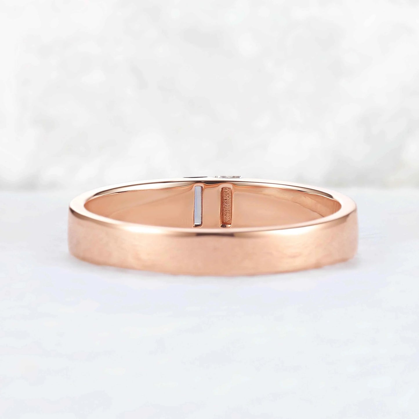 Mens Two Stones Wedding Band with Baguette Cut Alexandrite Inlay