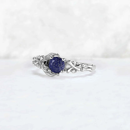 Moon Skeletons & Skull Round Cut Blue Sandstone Gemstone Ring