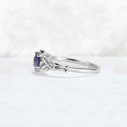 Moon Skeletons & Skull Round Cut Blue Sandstone Gemstone Ring