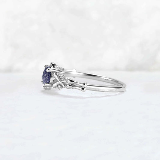Moon Skeletons & Skull Round Cut Blue Sandstone Gemstone Ring