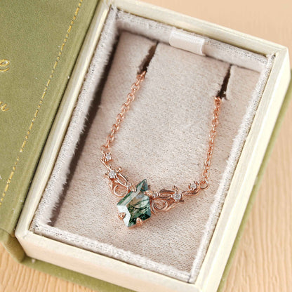 Natural Inspired Kite Cut Moss Agate Necklace