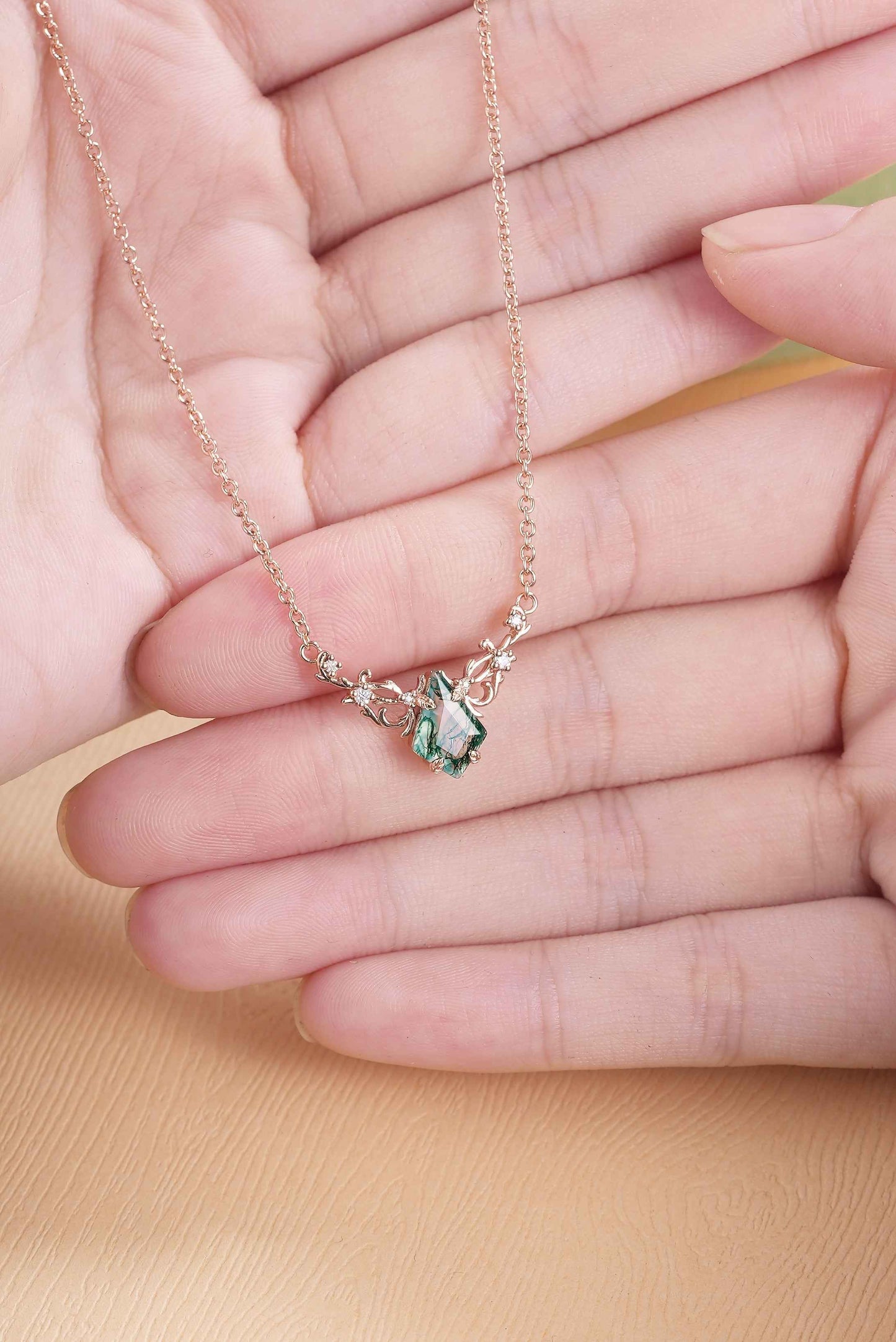 Natural Inspired Kite Cut Moss Agate Necklace