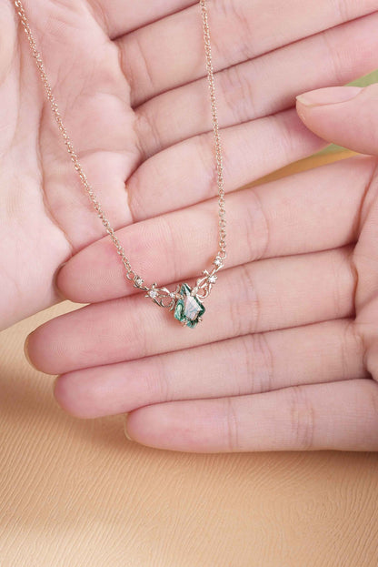 Natural Inspired Kite Cut Moss Agate Necklace