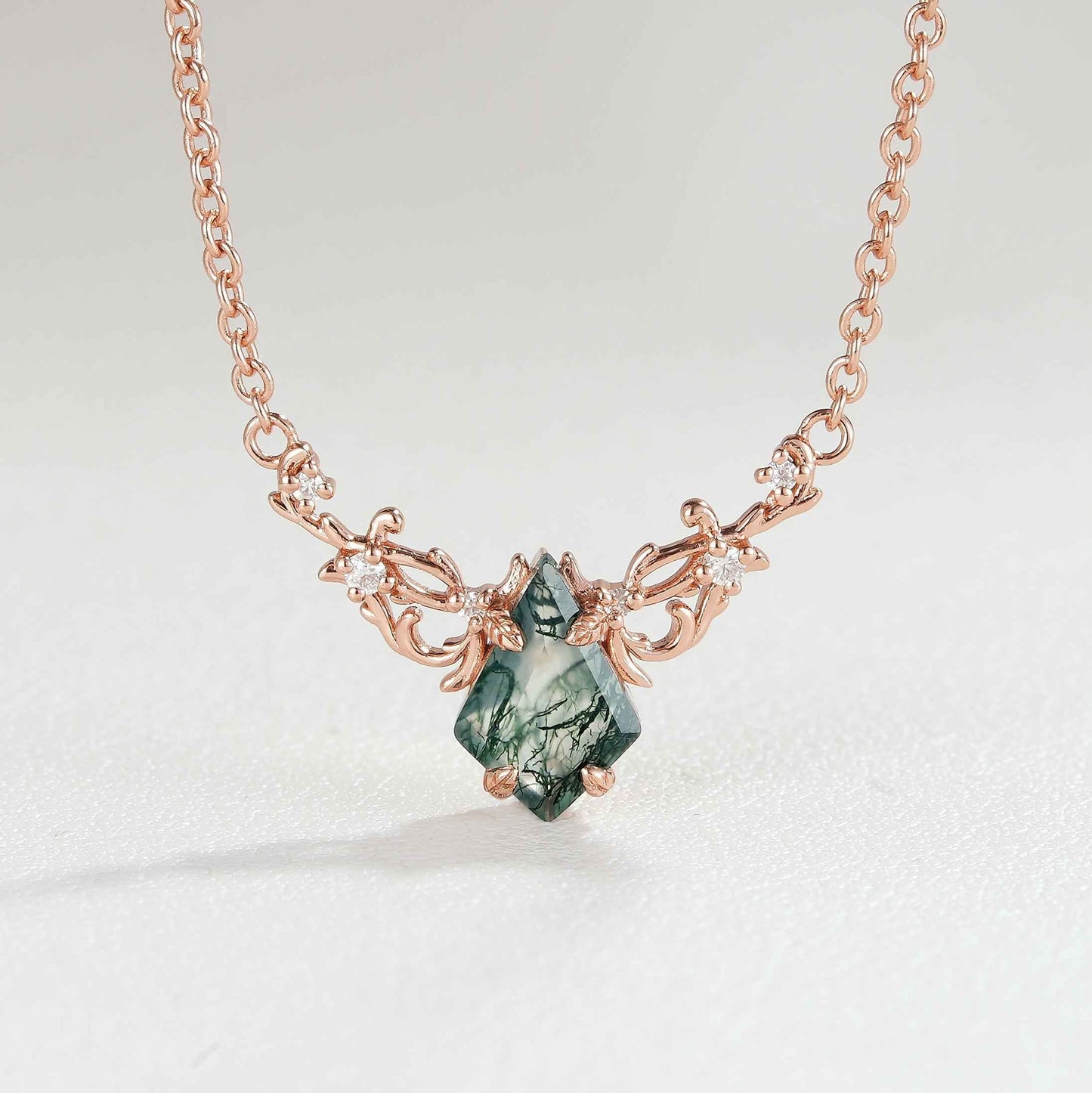 Natural Inspired Kite Cut Moss Agate Necklace
