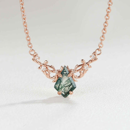 Natural Inspired Kite Cut Moss Agate Necklace