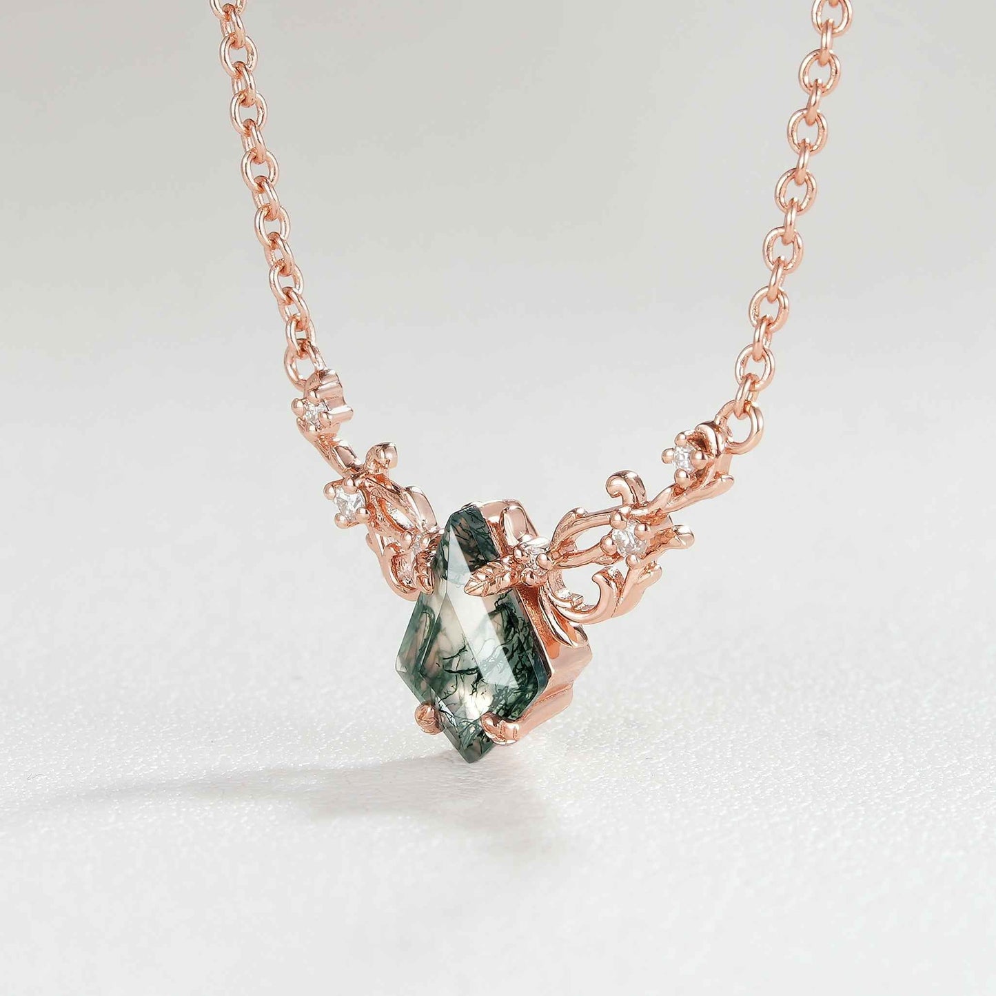 Natural Inspired Kite Cut Moss Agate Necklace