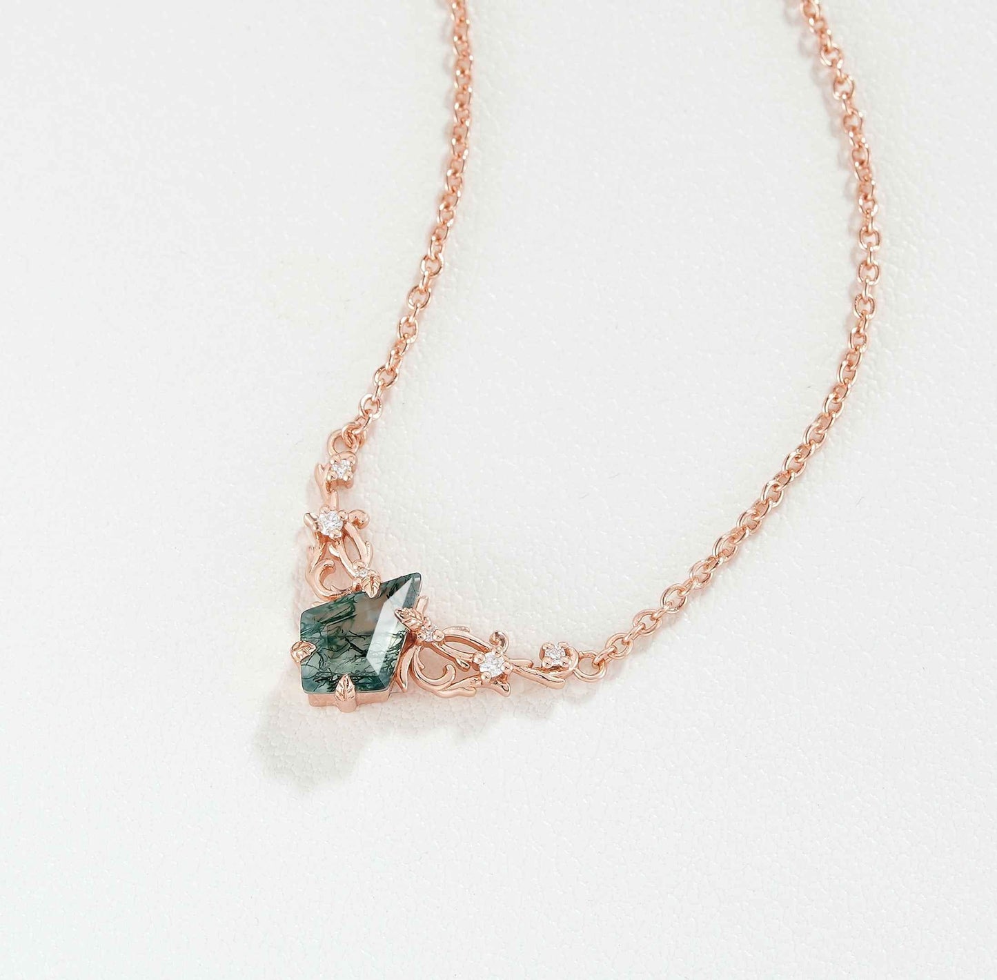 Natural Inspired Kite Cut Moss Agate Necklace