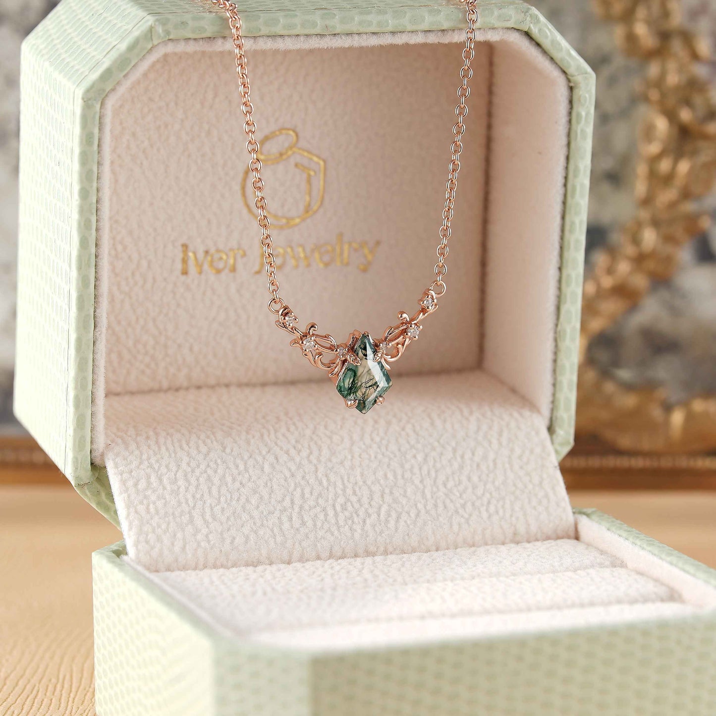 Natural Inspired Kite Cut Moss Agate Necklace