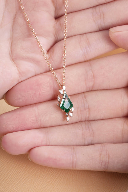 Natural Inspired Kite Cut Moss Agate Leafy Necklace