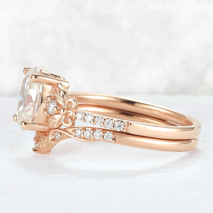Natural Inspired Oval Cut Moissanite Twig Buds Ring Set 2pcs