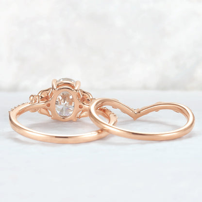 Natural Inspired Oval Cut Moissanite Twig Buds Ring Set 2pcs