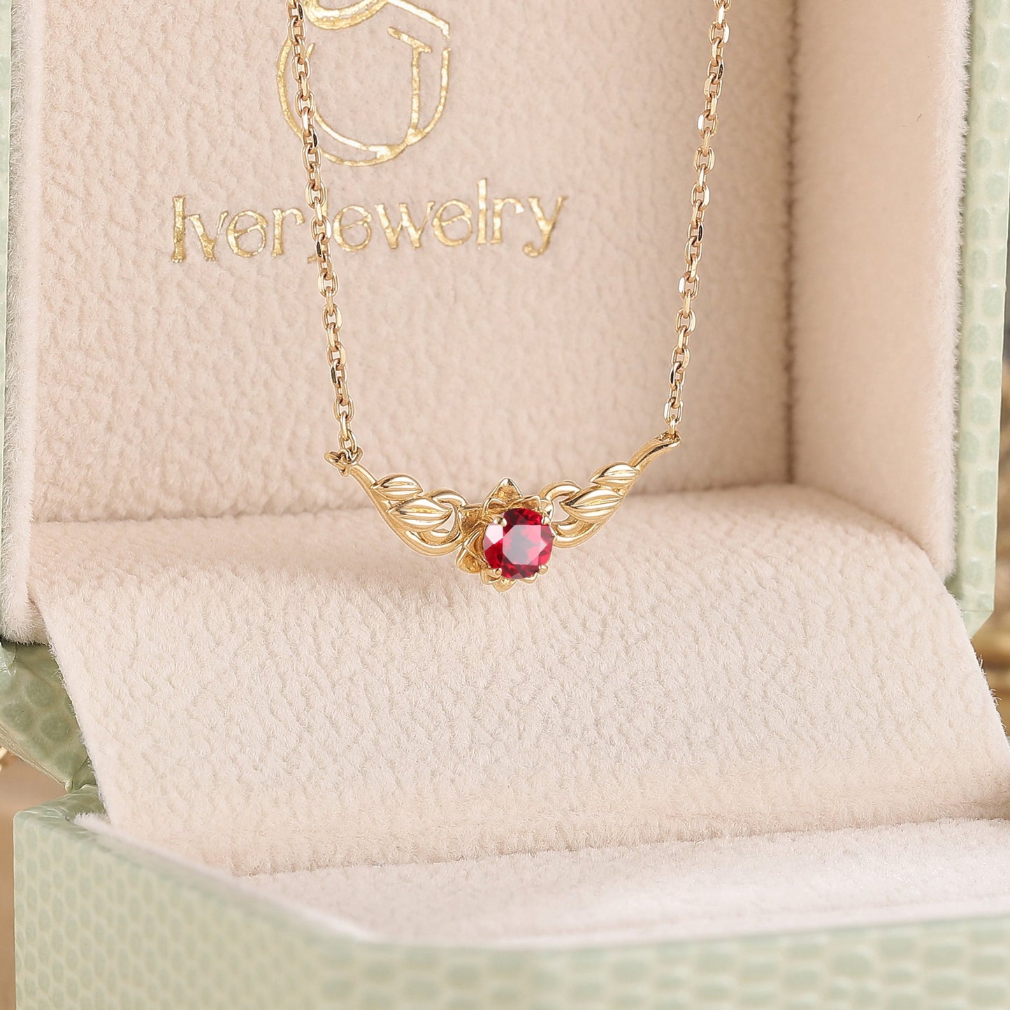Natural Inspired Round Cut Ruby Flora Necklace