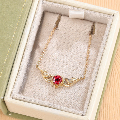 Natural Inspired Round Cut Ruby Flora Necklace