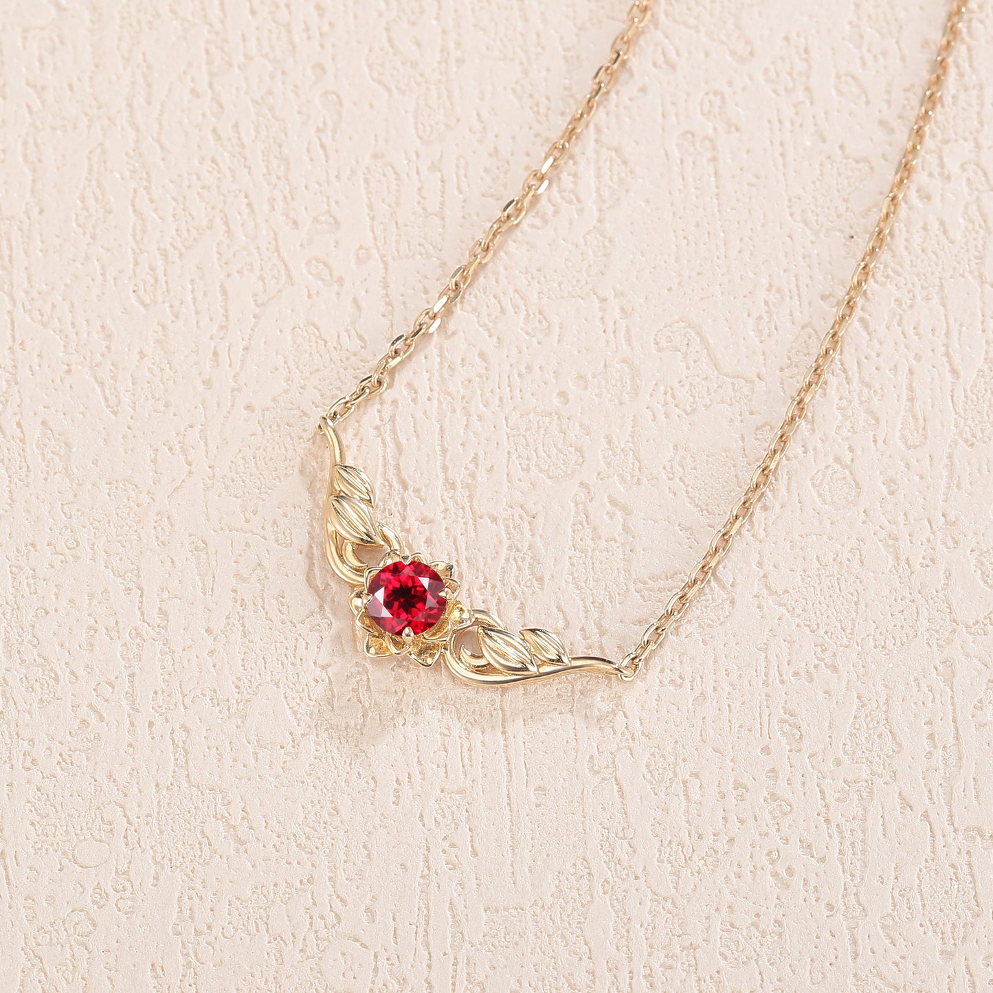 Natural Inspired Round Cut Ruby Flora Necklace