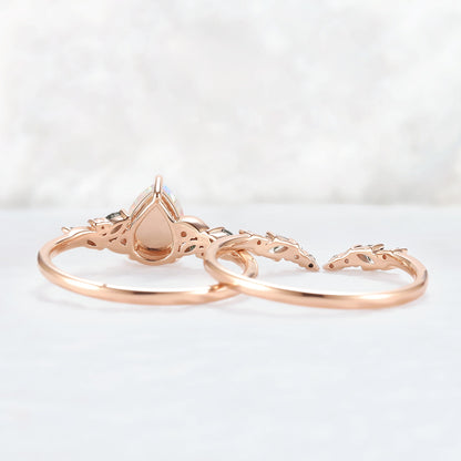 Natural Pear Shaped Opal Vine Ring Set 2pcs