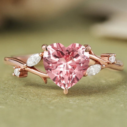 Nature Heart Cut Pink Sapphire Gemstone Ring
