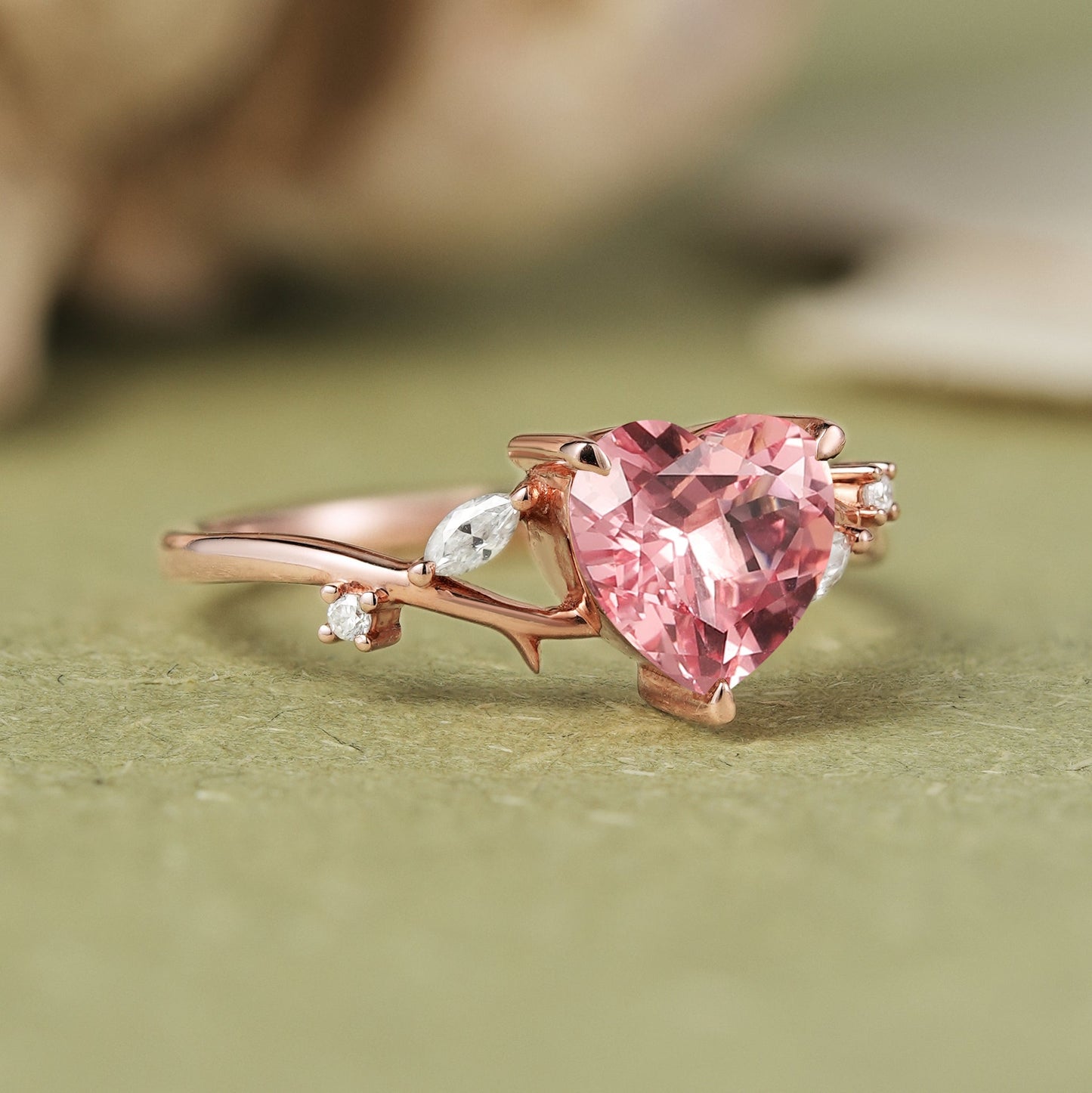 Nature Heart Cut Pink Sapphire Gemstone Ring
